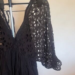 Black Crochet V-Neck Mini Dress